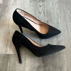 Call it spring black suede pumps
